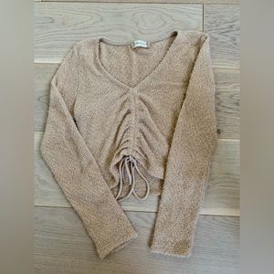 ALTARD STATE- Fuzzy material, tan scrunched long sleeve, Size:S